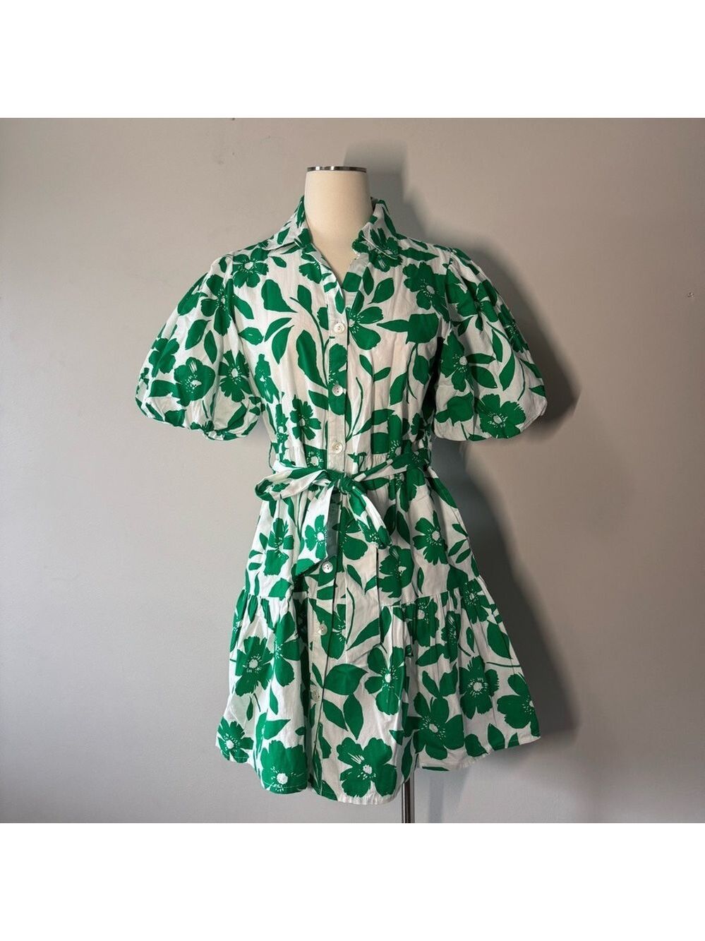 Jessica Simpson Green Floral Puffed Mini Dress SZ M